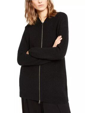 Eileen Fisher Wool Flight Cardigan Black Merino Zip Front Size Small